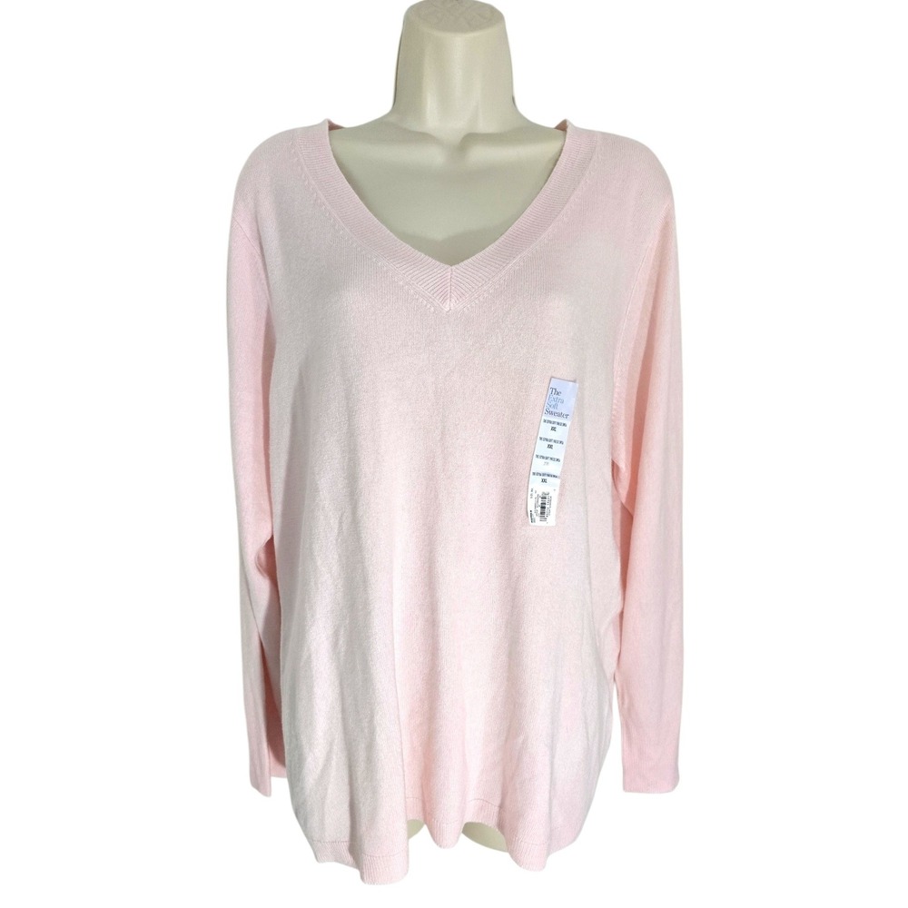 Croft & Barrow Women's XXL Pink The Extra Soft V Neck Sweater Pullover NWT